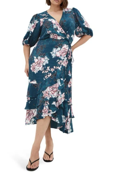 CITY CHIC CITY CHIC BEA FLORAL MIDI WRAP DRESS