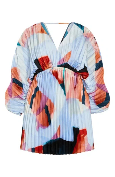 CITY CHIC CITY CHIC CHLOE PRINT PLEATED LONG SLEEVE SATIN MINIDRESS