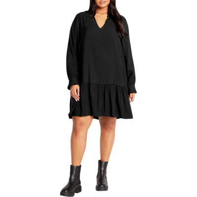 CITY CHIC CITY CHIC LAYLO RUFFLE HEM LONG SLEEVE DRESS