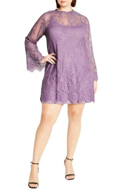 CITY CHIC CITY CHIC MICAELA LONG SLEEVE LACE OVERLAY DRESS