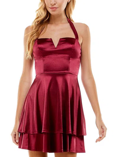 CITY STUDIO JUNIORS WOMENS SATIN MINI FIT & FLARE DRESS