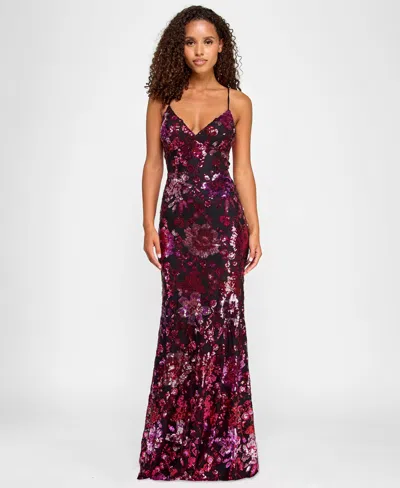 CITY STUDIOS JUNIORS' SEQUIN EMBELLISHED V-NECK SLEEVELESS GOWN, CREATED FOR MACY'S