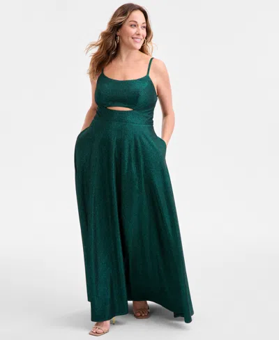 CITY STUDIOS TRENDY PLUS SIZE GLITTER SLEEVELESS GOWN