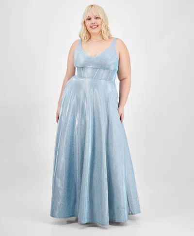 CITY STUDIOS TRENDY PLUS SIZE GLITTER V-NECK SLEEVELESS GOWN