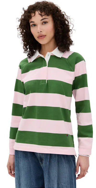 CLARE V LE RUGBY SHIRT OLIVE & PINK STRIPE