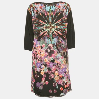 CLASS BY ROBERTO CAVALLI BLACK PRINTED CREPE SHORT DRESS M