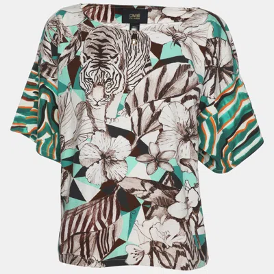 CLASS BY ROBERTO CAVALLI MULTICOLOR COTTON BLEND JUNGLE PRINT TOP S