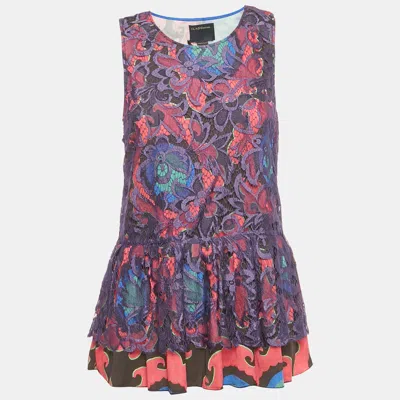 CLASS BY ROBERTO CAVALLI MULTICOLOR PRINTED LACE SLEEVELESS TOP L