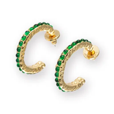CLASSICHARMS WOMEN'S GOLD / GREEN SERENA GOLD MOLTEN EMERALD GEMSTONE HOOP EARRINGS