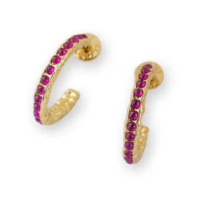 CLASSICHARMS WOMEN'S GOLD / YELLOW SERENA GOLD MOLTEN RED RUBY GEMSTONE HOOP EARRINGS