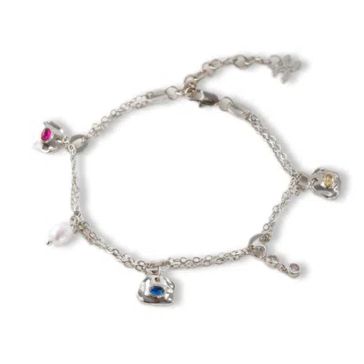 CLASSICHARMS WOMEN'S IRIS SILVER GEMSTONE CHARM ANKLET