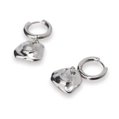 CLASSICHARMS WOMEN'S WHITE / SILVER ARIA SILVER GEMSTONE HOOP DROP EARRINGS-TRANSLUCENT WHITE