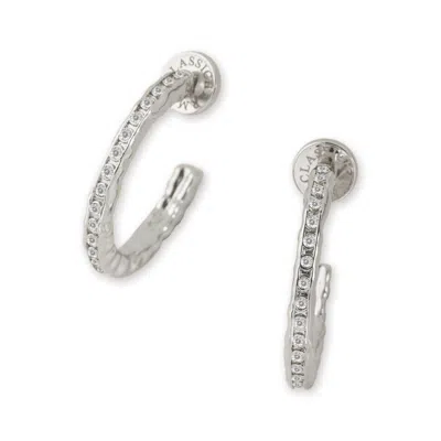CLASSICHARMS WOMEN'S WHITE / SILVER STELLA SILVER MOLTEN CLEAR ZIRCONIA HOOP EARRINGS