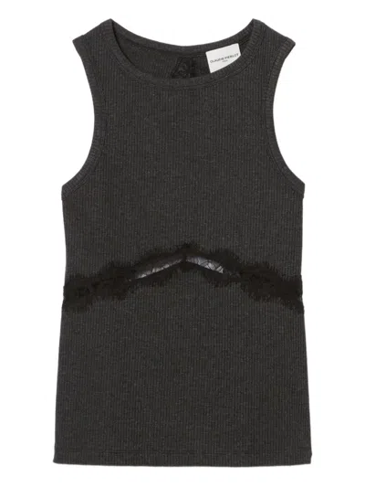 CLAUDIE PIERLOT LACE-INSERT RIBBED-KNIT TOP