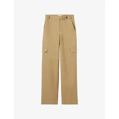 CLAUDIE PIERLOT WOMENS CAMEL WIDE-LEG CARGO-POCKET COTTON TROUSERS