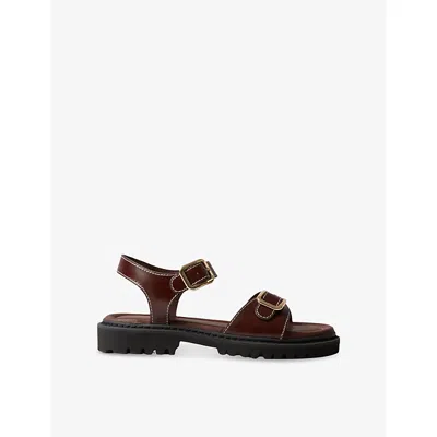 CLAUDIE PIERLOT WOMENS CHOCOLATE DOUBLE-BUCKLE FLAT LEATHER SANDALS EUR 38/5 UK