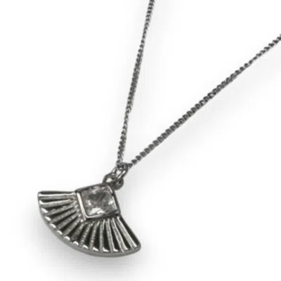 CLEMENCE WREN WOMEN'S ART DECO GEMSTONE FAN CHARM PENDANT NECKLACE - SILVER