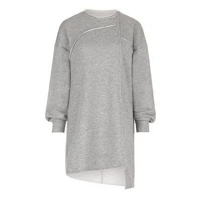 CLOTHES BY LOCKER ROOM WOMEN'S GREY OVERSIZED ASYMMETRIC LONG LOOSE SWEATER