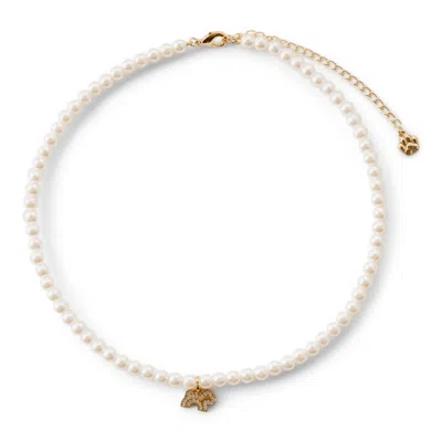 CLOUD HAVEN WOMEN'S GOLD / WHITE CLOUD HAVEN FAUX-PEARL LOGO PENDANT NECKLACE GOLD