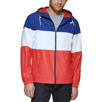 CLUB ROOM MEN'S BOMBER JACKET WITH HOODIE IN RED, BLUE, WHITE