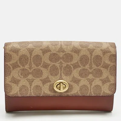 COACH BROWN/BEIGE SIGNATURE COATED CANVAS AND LEATHER MARLOW CLUTCH BAG