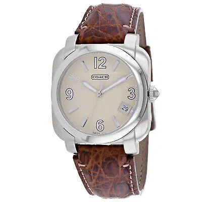 COACH COACH MEN'S BROWN LEATHER SILVER QUARTZ BEIGE DIAL WATCH - 14600444