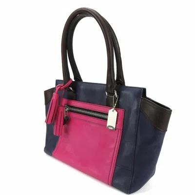 COACH NAVY PINK LEATHER HANDBAG (PRE-OWNED)