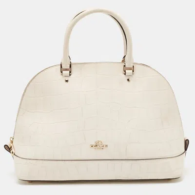 COACH OFF WHITE CROC EMBOSSED LEATHER SIERRA SATCHEL