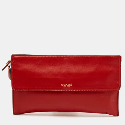 COACH RED LEATHER ZIP CLUTCH