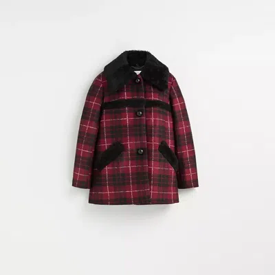 COACH RESTORED PLAID WOOL COAT WITH SHEARLING TRIM