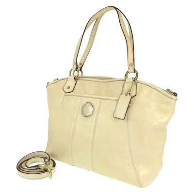 COACH COACH SIGNATURE BEIGE CREAM LEATHER SHOULDER BAG TOTE BAG (PRE-OWNED)