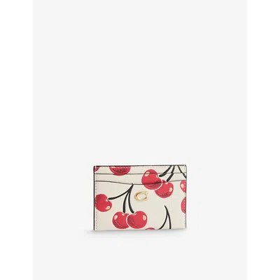 COACH WOMENS CHERRY-PRINT LEATHER CARD HOLDER CHALK MULTI