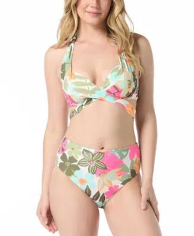 COCO REEF WOMENS PRINTED BRA SIZED WRAP HALTER BIKINI TOP PRINTED HIGH WAIST ROLLOVER BOTTOMS