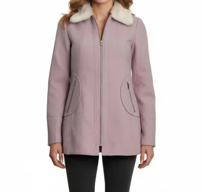 COFFEESHOP SINGLE BREASTED COAT WITH FAUX FUR COLLAR IN PALE BLUSH