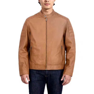 COLE HAAN COLE HAAN MENS GENUINE LAMBSKIN LEATHER JACKET - THIN LIGHTWEIGHT SPRING CAMEL