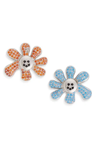 COLLINA STRADA COLLINA STRADA HAPPY BLOSSOM CRYSTAL PAVÉ MISMATCHED STUD EARRINGS