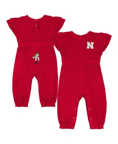 COLOSSEUM BABY BOYS AND GIRLS SCARLET NEBRASKA HUSKERS BEAUTOPIA WAFFLE KNIT ROMPER