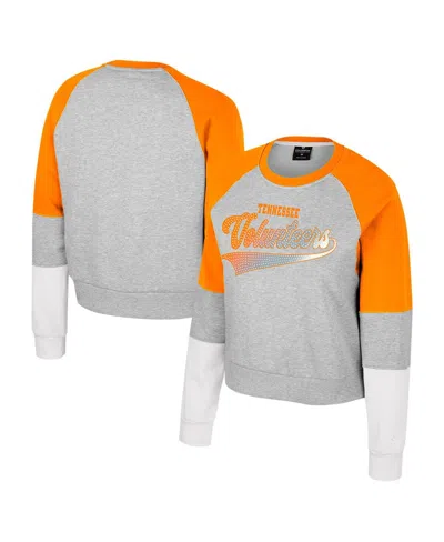 COLOSSEUM BIG GIRLS HEATHER GRAY TENNESSEE VOLUNTEERS KATINKA RHINESTONE PULLOVER SWEATSHIRT
