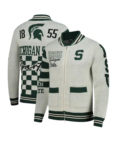 COLOSSEUM MEN'S AND WOMEN'S CREAM MICHIGAN STATE SPARTANS WILD COLLECTIVE BUTTON-UP JACQUARD SWEATER