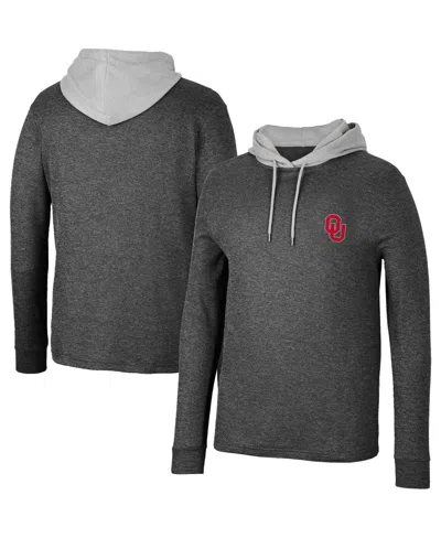 COLOSSEUM MEN'S COLOSSEUM BLACK OKLAHOMA SOONERS BALLOT WAFFLE-KNIT THERMAL LONG SLEEVE HOODIE T-SHIRT