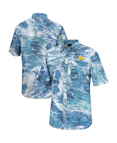 COLOSSEUM MEN'S COLOSSEUM BLUE MICHIGAN WOLVERINES REALTREE ASPECT CHARTER FULL-BUTTON FISHING SHIRT