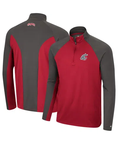 COLOSSEUM MEN'S COLOSSEUM CRIMSON, CHARCOAL WASHINGTON STATE COUGARS TWO YUTES RAGLAN QUARTER-ZIP WINDSHIRT