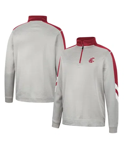 COLOSSEUM MEN'S COLOSSEUM GRAY AND CRIMSON WASHINGTON STATE COUGARS BUSHWOOD FLEECE QUARTER-ZIP JACKET