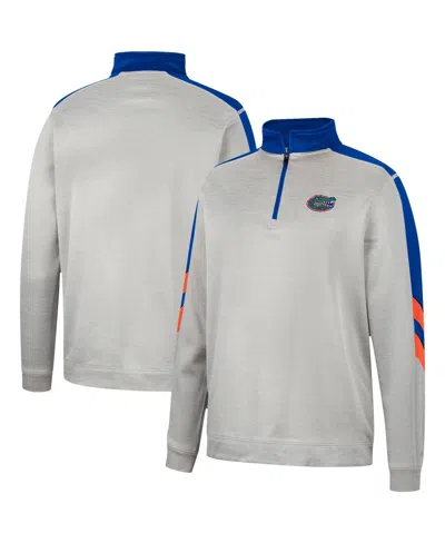 COLOSSEUM MEN'S COLOSSEUM GRAY AND ROYAL FLORIDA GATORS BUSHWOOD FLEECE QUARTER-ZIP JACKET