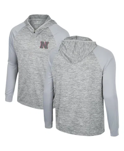 COLOSSEUM MEN'S COLOSSEUM GRAY NEBRASKA HUSKERS CYBERNETIC RAGLAN QUARTER-ZIP HOODED TOP