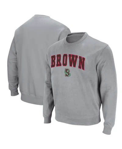 COLOSSEUM MEN'S COLOSSEUM HEATHERED GRAY BROWN BEARS ARCH LOGO TACKLE TWILL PULLOVER SWEATSHIRT