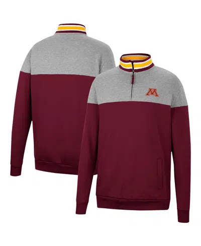 COLOSSEUM MEN'S COLOSSEUM MAROON, HEATHER GRAY MINNESOTA GOLDEN GOPHERS BE THE BALL QUARTER-ZIP TOP
