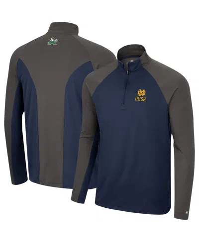 COLOSSEUM MEN'S COLOSSEUM NAVY, CHARCOAL NOTRE DAME FIGHTING IRISH TWO YUTES RAGLAN QUARTER-ZIP WINDSHIRT