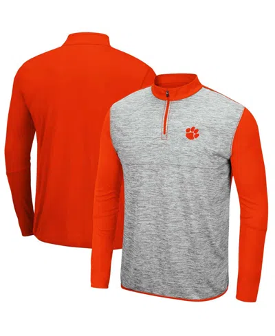COLOSSEUM MEN'S HEATHERED GRAY, ORANGE CLEMSON TIGERS PROSPECT QUARTER-ZIP JACKET