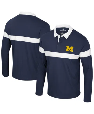 COLOSSEUM MEN'S NAVY MICHIGAN WOLVERINES TOO COOL FOR SCHOOL LONG SLEEVE POLO SHIRT